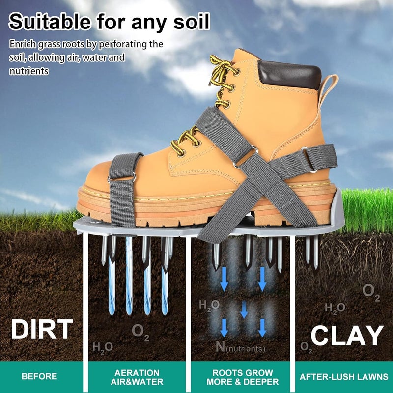 DenForste Lawn Aerator Shoes for Grass - Pre-Assembled Grass Aerator Shoes for Lawn - Soil Yard Aerator Tool for Aerating Patio Garden, Gray - Image 5